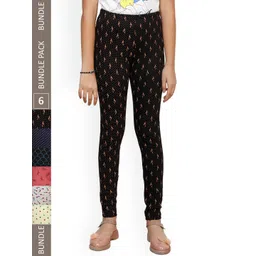 IndiWeaves Girls Pack of 6 Super Soft Pure Cotton Allover Printed Ankle-Length Leggings-picture-45