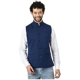 indiweaves Men Waistcoat Nehru/Modi Jacket for Winter (Pack of 1) Navy Blue-picture-31