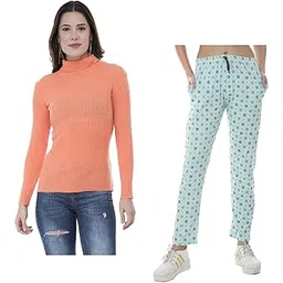 indiweaves Women Cotton Lowers/Pyjama and Woollen High Neck Skivvy/Sweater/Warm T-Shirts for Winters Pack of 2-picture-43