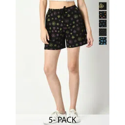 IndiWeaves Women Pack Of 5 Conversational Printed Cotton Shorts-picture-24