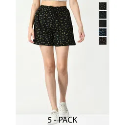 IndiWeaves Women Pack Of 5 Conversational Printed High-Rise Cotton Shorts-picture-21