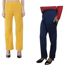 indiweaves Women Solid Fleece Warm Lower Track Pants and Woollen Palazzo for Winters (Yellow,Navy Blue,42) Pack of 2-picture-40