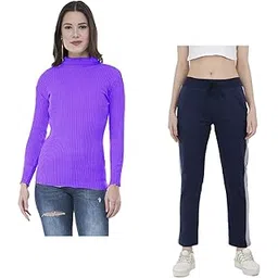 indiweaves Women Winter Wear Woolen Warm High Neck/Sweaters and Solid Fleece Warm Track Pants/Lower (10110-0373200-05-iw-y-p2-xl_Purple, Navy Blue_XL) Pack of 2-picture-31