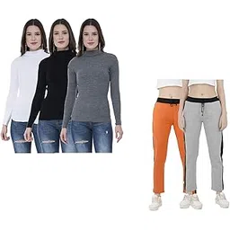 indiweaves Women Winter Wear Woolen Warm High Neck/Sweaters and Solid Fleece Warm Track Pants/Lower (10110-11121373200-0304-iw-y-p5-xl_White, Black, Gray, Orange, Gray_XL) Pack of 5-picture-47