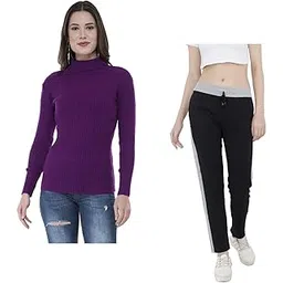 indiweaves Women Winter Wear Woolen Warm High Neck/Sweaters and Solid Fleece Warm Track Pants/Lower (Pack of 2)-picture-33