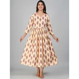 Indiwest Beige Floral Printed Flared A-Line Rayon Kurta-picture-38