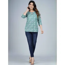 Indiwest Women Blue Ethnic Printed Cotton Top-picture-36