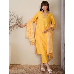 Indo Era Bandhani Printed Straight Kurta With Trouser & Dupatta-picture-45