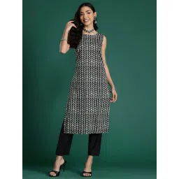 Indo Era Black Cotton Printed Straight Kurta-picture-25