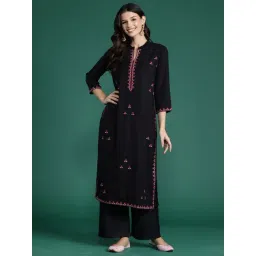 Indo Era Black Embroidered Straight Kurta-picture-31