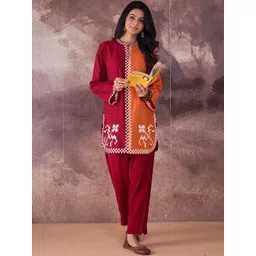 Indo Era Color Blocked Top With Trousers Co-Ords-picture-35