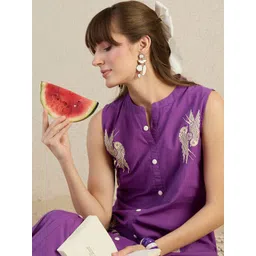 Indo Era Embroidered Mandarin Collar Top With Palazzos Co-Ords-picture-10