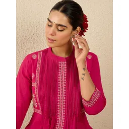 Indo Era Embroidered Pure Cotton Mandarin Collar Neck Top With Trousers Co-Ords-picture-31