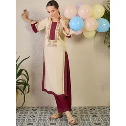 Indo Era Embroidered Round Neck Kurta With Palazzos image 4