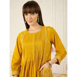 Indo Era Embroidered Round Neck Thread Work Pure Cotton Kurta With Trousers-picture-19