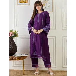 Indo Era Embroidered Straight Tunic With Trousers Co-Ords-picture-33