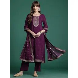 Indo Era Ethnic Motifs Embroidered Sequinned Kurta with Trousers & With Dupatta-picture-41