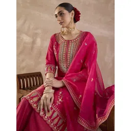 Indo Era Ethnic Motifs Embroidered Straight Thread Work Kurta With Palazzos & Dupatta-picture-41