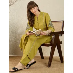 Indo Era Ethnic Motifs Embroidered Thread Work Straight Kurta With Palazzos-picture-32