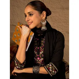 Indo Era Ethnic Motifs Thread Work Pure Cotton A-Line Kurta & Trousers with Dupatta-picture-33