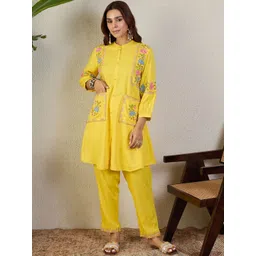 Indo Era Floral Embroidered Regular Thread Work Kurta With Trousers-picture-40