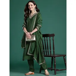 Indo Era Floral Embroidered Sequinned Kurta with Trousers & With Dupatta-picture-35