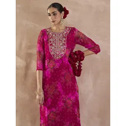 Indo Era Floral Embroidered Straight Zari Work Kurta-picture-25