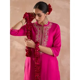 Indo Era Floral Embroidered Straight Zari Work Kurta-picture-24