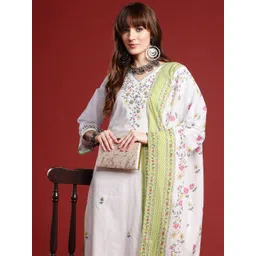 Indo Era Floral Embroidered Thread Work Kurta with Trousers & With Dupatta-picture-28