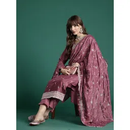 Indo Era Floral Embroidered Thread Work Kurta with Trousers & With Dupatta-picture-38