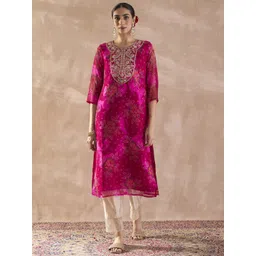 Indo Era Floral Embroidered Zari Work Straight Cotton Kurta-picture-22
