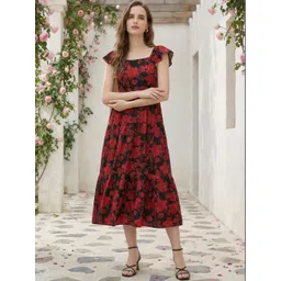 Indo Era Floral Print Flutter Sleeve Maxi Midi Dress-picture-38