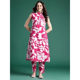 Indo Era Floral Printed Pleated Pure Cotton Kurta with Trousers-picture-10