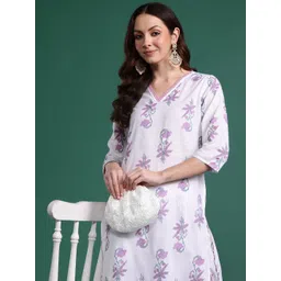 Indo Era Floral Printed Pure Cotton Kurta with Trousers-picture-40