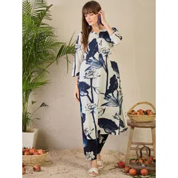 Indo Era Floral Printed Pure Cotton Kurta with Trousers-picture-36