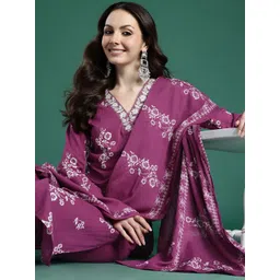 Indo Era Floral Printed Sequinned Pure Cotton Kurta with Trousers & With Dupatta-picture-17