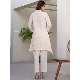 Indo Era Floral Printed Shirt Collar A-Line Pure Cotton Kurta With Trousers image 2