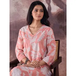 Indo Era Floral Printed Straight Cotton Kurta-image-21