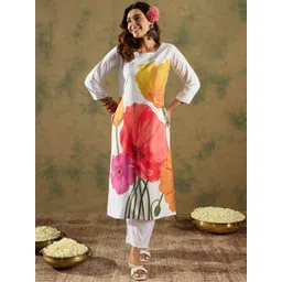 Indo Era Floral Straight Printed Kurta with Trousers-picture-15