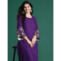 Indo Era Floral Zari Embroidered Kurta with Trousers image 1