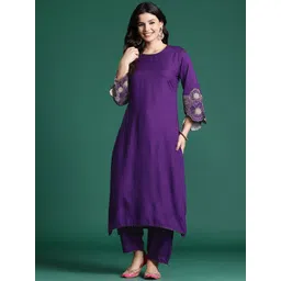Indo Era Floral Zari Embroidered Kurta with Trousers image 3