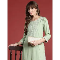 Indo Era Green Regular Fit Embroidered Kurta-picture-34