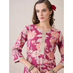 Indo Era Mauve Cotton Regular Fit Printed Kurta-picture-40
