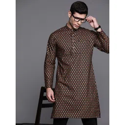 Indo Era Men Black & Golden Ethnic Motifs Printed Pure Cotton Kurta-picture-29