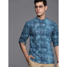 Indo Era Men Blue Ethnic Motifs Printed Kurta-picture-18