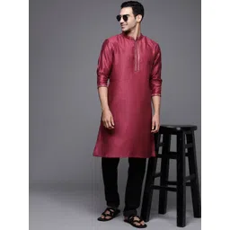 Indo Era Men Burgundy Mirror Work Kurta-picture-29