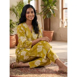 Indo Era Mustard Printed Straight Co-ords Set-picture-40