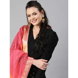 Indo Era Pink & Orange Woven Design Dupatta-picture-17