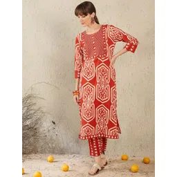 Indo Era Printed Pure Cotton Round Neck Top With Trousers Co-Ords-picture-33