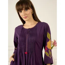 Indo Era Printed Round Neck Three-Quarter Sleeves Pure Cotton Tunic And Trousers-picture-37